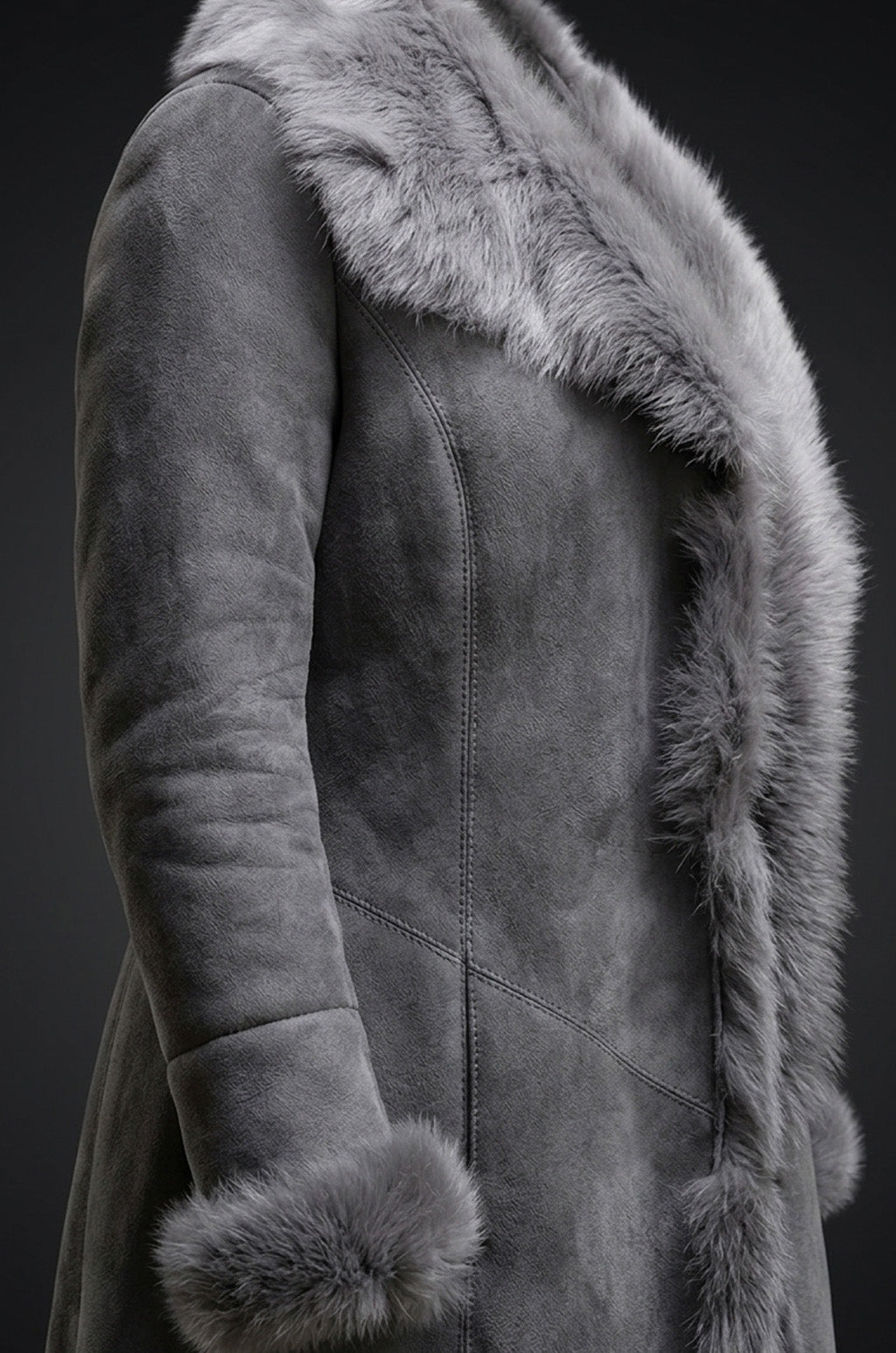 Women Classic Retro Vintage Grey Fur Genuine Sheepskin Leather Coat