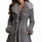 Women Classic Retro Vintage Grey Fur Genuine Sheepskin Leather Coat
