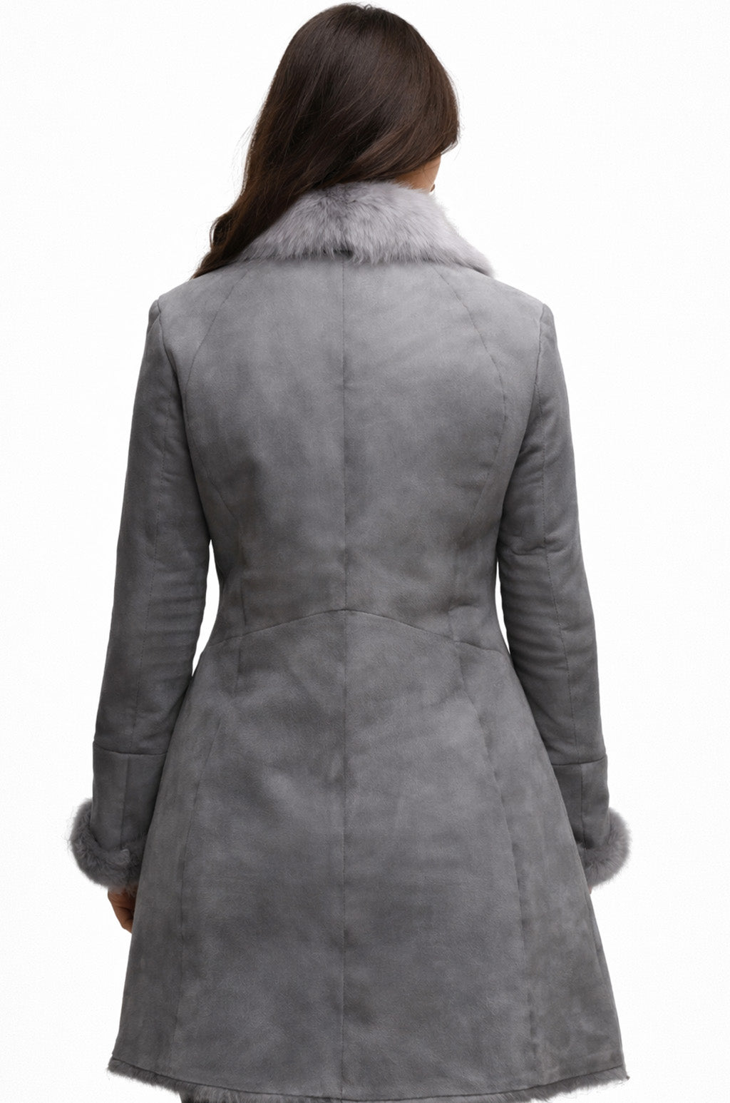 Women Classic Retro Vintage Grey Fur Genuine Sheepskin Leather Coat
