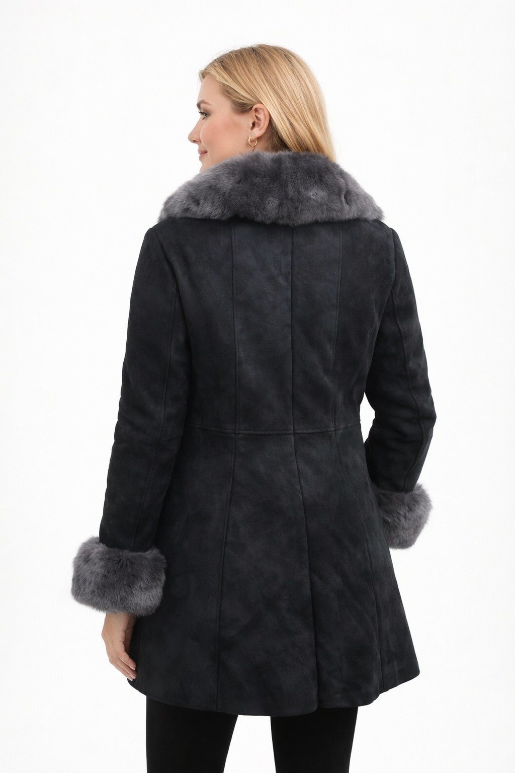 F001 HoL Brand Women's Real Black Suede Leather Coat