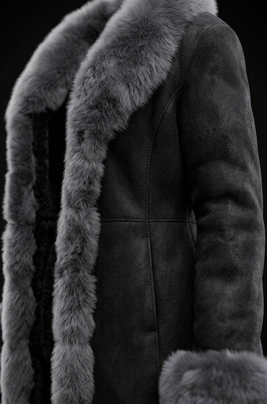 F001 HoL Brand Women's Real Black Suede Leather Coat