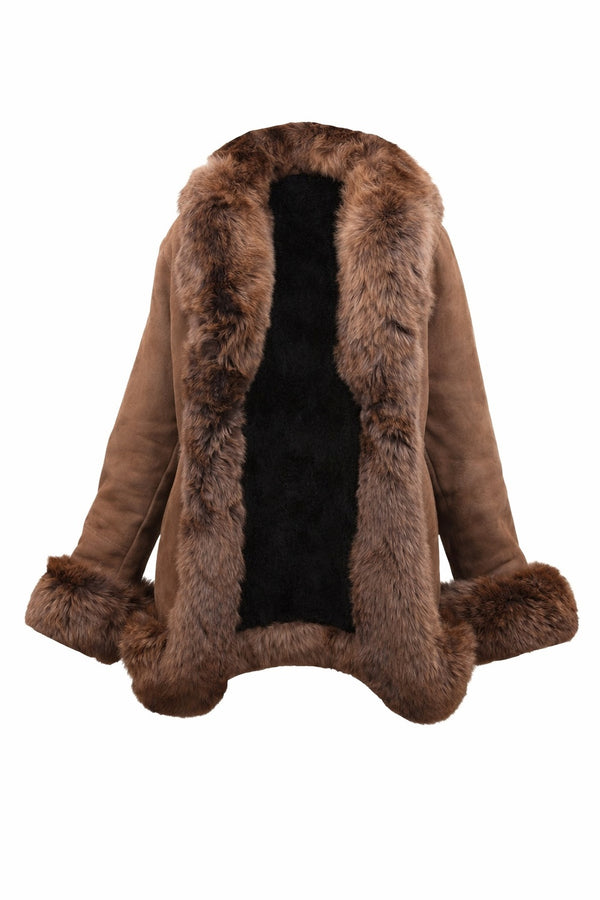 F002 HoL Women's Real Brown Real Sheep Shearling Fur Coat-Medium-Clearance Sale 2024