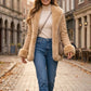 F003 HoL Women's Real Camel Brown Suede Leather Coat