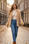 F003 HoL Women's Real Camel Brown Suede Leather Coat