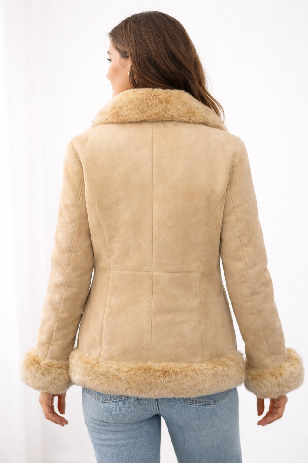 F003 HoL Women's Real Camel Brown Suede Leather Coat