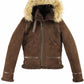 F004 Women's Suede Bomber Soft Shearling Genuine Leather Stylish Detachable Hood Brown Jacket