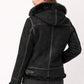 F005 Women's Suede Bomber Soft Suede Texture Shearling Genuine Leather Stylish Detachable Hood Jacket