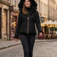 F005 Women's Suede Bomber Soft Suede Texture Shearling Genuine Leather Stylish Detachable Hood Jacket