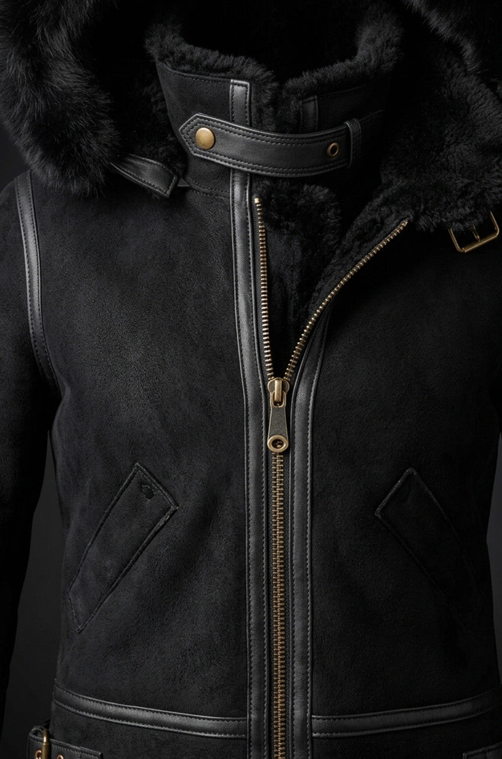 F005 Women's Suede Bomber Soft Suede Texture Shearling Genuine Leather Stylish Detachable Hood Jacket