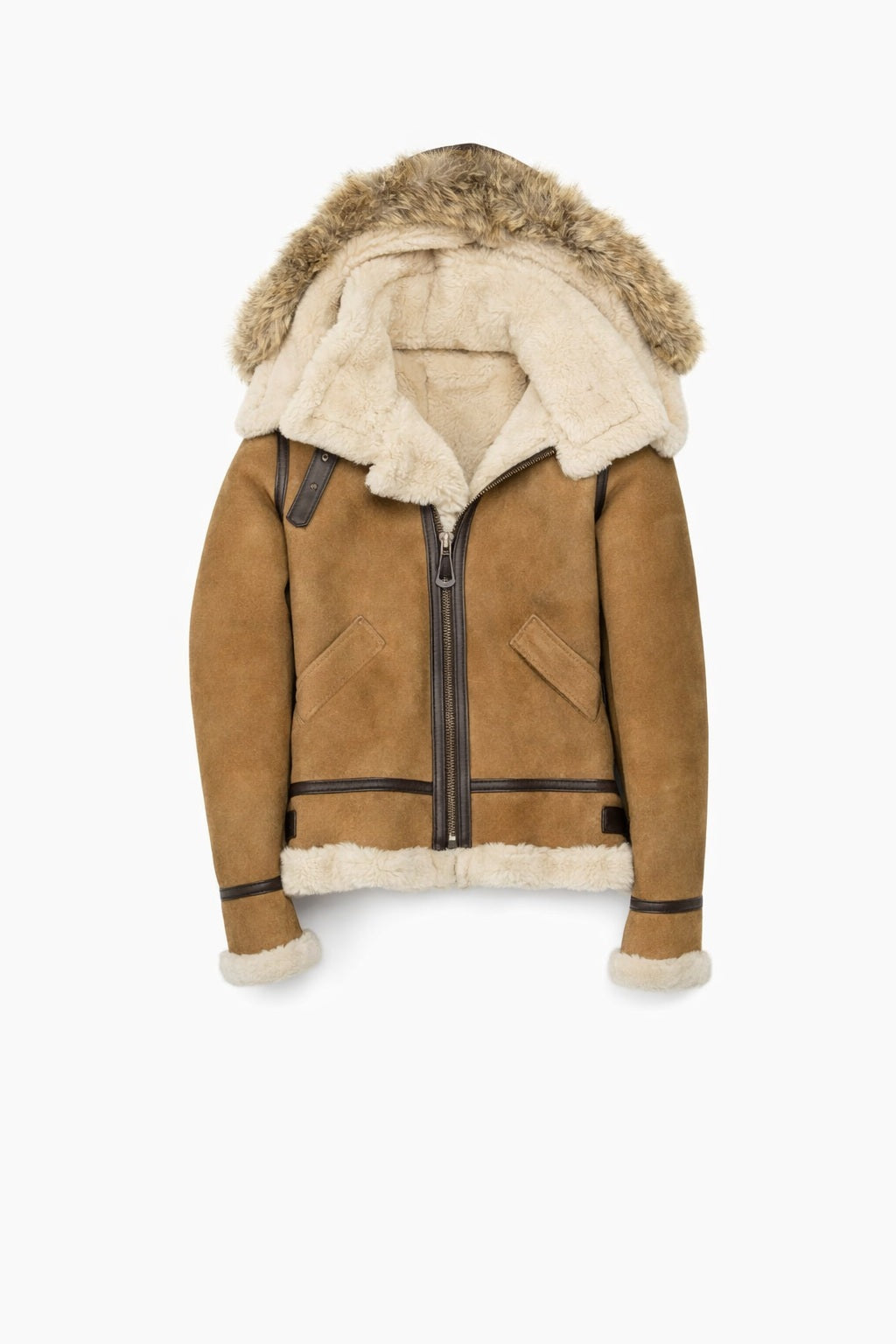 F007 Women's Suede Genuine Leather Stylish Detachable Hood Jacket