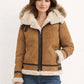 F007 Women's Suede Genuine Leather Stylish Detachable Hood Jacket