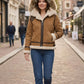 F007 Women's Suede Genuine Leather Stylish Detachable Hood Jacket
