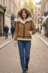 F007 Women's Suede Genuine Leather Stylish Detachable Hood Jacket