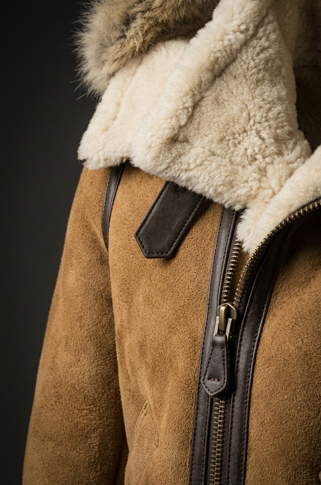 F007 Women's Suede Genuine Leather Stylish Detachable Hood Jacket
