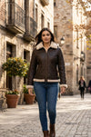 F010 Women's Hooded Bomber B3 Aviator RAF Genuine Fur Sheepskin Leather Jacket