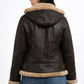 F010 Women's Hooded Bomber B3 Aviator RAF Genuine Fur Sheepskin Leather Jacket