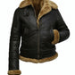 F011 Women Aviator Hooded B3 Bomber Fur Shearling Real Sheepskin Leather Jacket