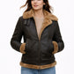 F011 Women Aviator Hooded B3 Bomber Fur Shearling Real Sheepskin Leather Jacket