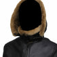 F011 Women Aviator Hooded B3 Bomber Fur Shearling Real Sheepskin Leather Jacket
