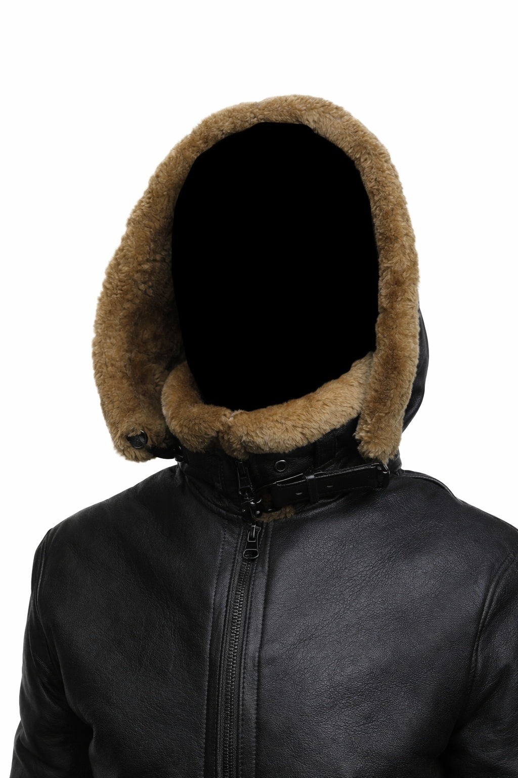 F011 Women Aviator Hooded B3 Bomber Fur Shearling Real Sheepskin Leather Jacket