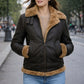 F011 Women Aviator Hooded B3 Bomber Fur Shearling Real Sheepskin Leather Jacket