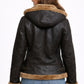 F011 Women Aviator Hooded B3 Bomber Fur Shearling Real Sheepskin Leather Jacket