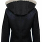 F012 Women’s Hooded Real Leather Black SheepShearling white Jacket