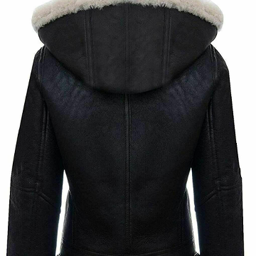 F012 Women’s Hooded Real Leather Black SheepShearling white Jacket