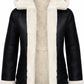 F012 Women’s Hooded Real Leather Black SheepShearling white Jacket