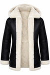 F012 Women’s Hooded Real Leather Black SheepShearling white Jacket
