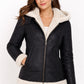 F012 Women’s Hooded Real Leather Black SheepShearling white Jacket