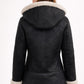 F012 Women’s Hooded Real Leather Black SheepShearling white Jacket
