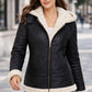 F012 Women’s Hooded Real Leather Black SheepShearling white Jacket