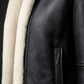 F012 Women’s Hooded Real Leather Black SheepShearling white Jacket