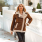 F013 Women Brown Army Real Sheep leather Shearling Aviator Biker Extreme Weather Classic Jacket