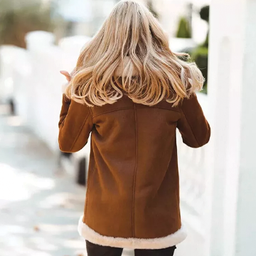 F013 Women Brown Real leather Shearling Aviator Jacket Brown