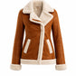 F013 Women Brown Army Real Sheep leather Shearling Aviator Biker Extreme Weather Classic Jacket