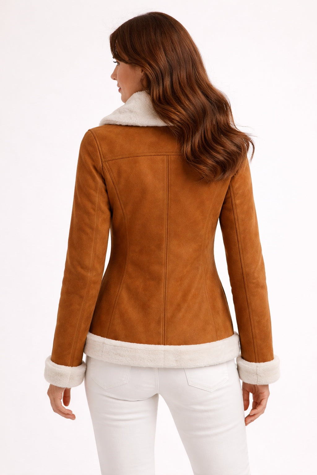 F013 Women Brown Army Real Sheep leather Shearling Aviator Biker Extreme Weather Classic Jacket