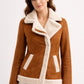 F013 Women Brown Army Real Sheep leather Shearling Aviator Biker Extreme Weather Classic Jacket