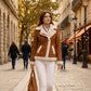 F013 Women Brown Army Real Sheep leather Shearling Aviator Biker Extreme Weather Classic Jacket