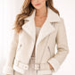 F014 Women's Aviator Sheepskin Leather Shearling Fur Belted Design Jacket White Coat