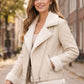 F014 Women's Aviator Sheepskin Leather Shearling Fur Belted Design Jacket White Coat
