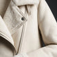F014 Women's Aviator Sheepskin Leather Shearling Fur Belted Design Jacket White Coat