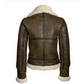 F015 Women's Army Classic Aviator Real leather Biker Shearling Fur Jacket Brown