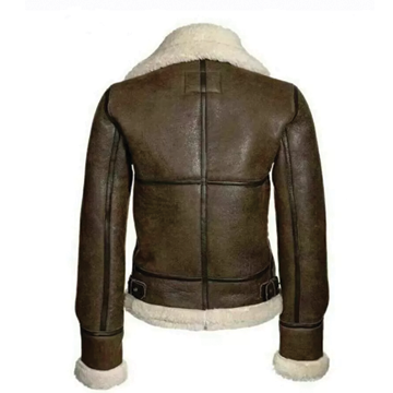 F015 Women's Army Classic Aviator Real leather Biker Shearling Fur Jacket Brown