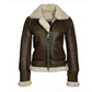 F015 Women's Army Classic Aviator Real leather Biker Shearling Fur Jacket Brown