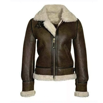 F015 Women's Classic  Aviator Real leather Shearling Jacket Brown