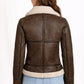 F015 Women's Army Classic Aviator Real leather Biker Shearling Fur Jacket Brown