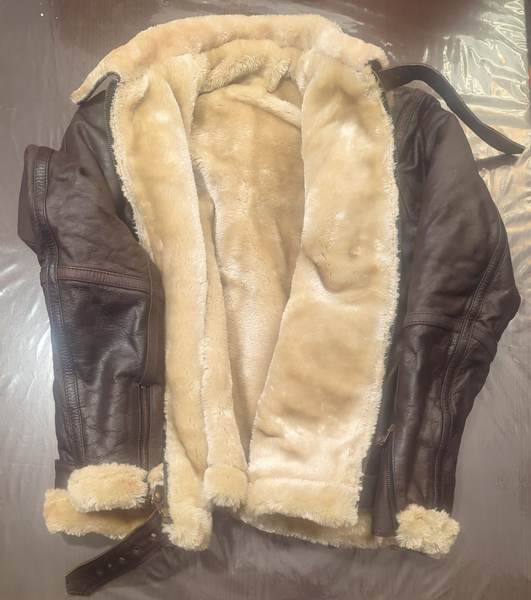 Men Flying Aviator Coat Real Jacket Shearling Fur Collar Army Style Jacket Brown