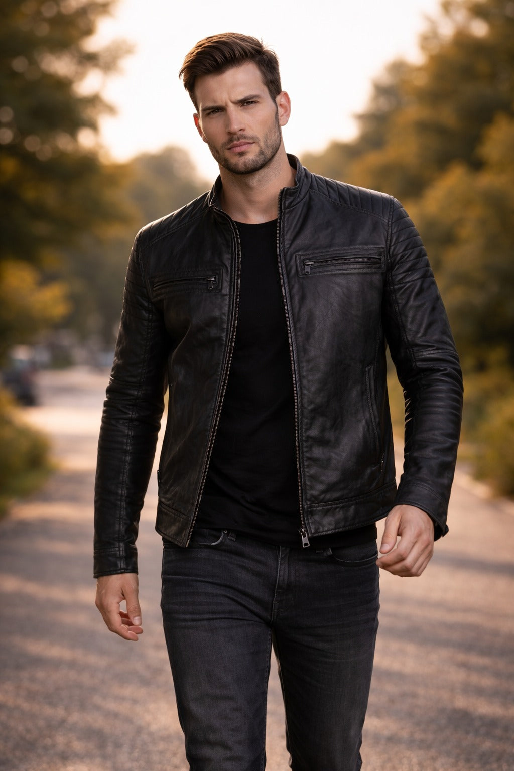 M001 Cafe Racer Black Men's Biker Vintage Motorcycle Jacket